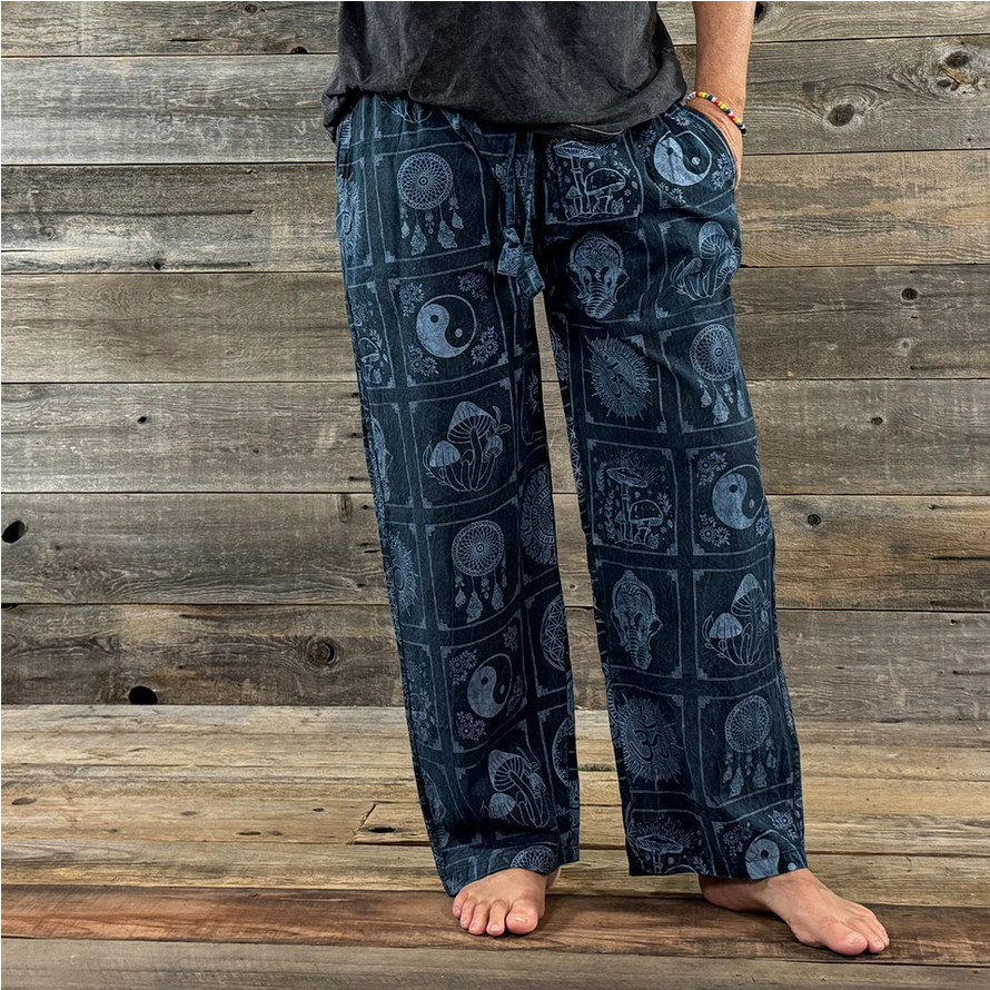 Men's Cotton Enzyme Dye Regular Elastic Waist Pants w/ Multi Print