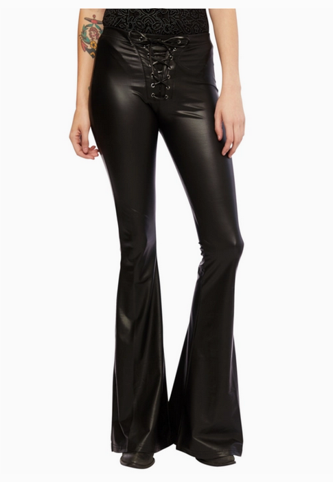 Women's Lace Up Wide Leg Faux Leather Bell Bottoms