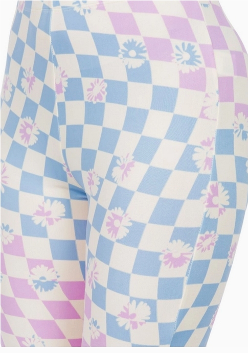Women's Checkered Flower Bell Bottom Flare Pants