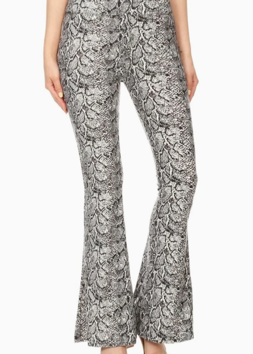 Women's Snake Print Bell Bottom Flare Pants