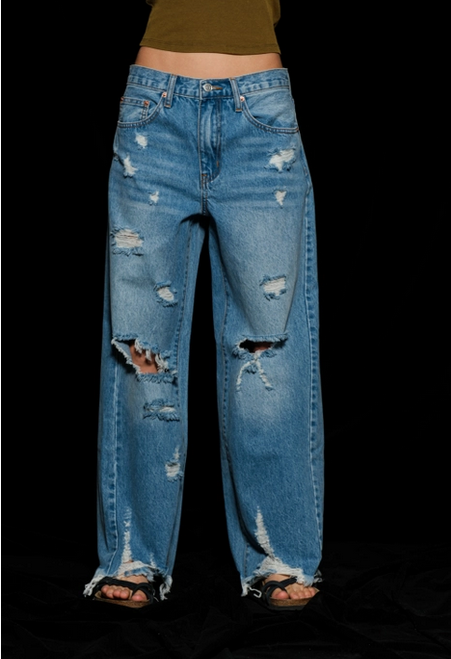 Womens Destroyed Wide Leg Jeans