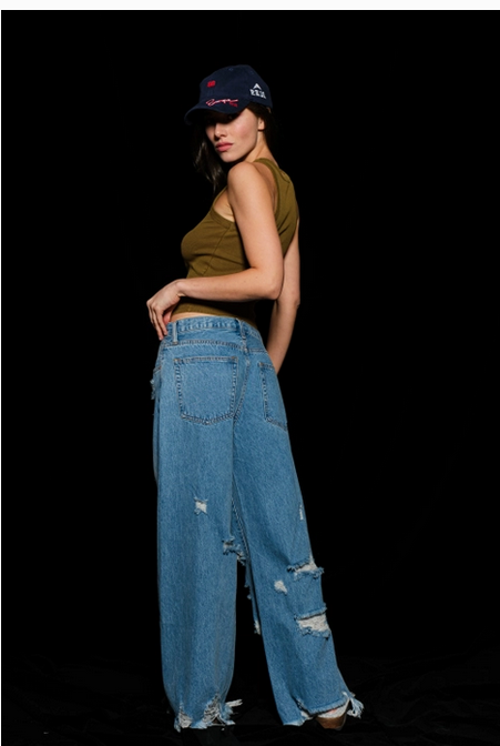 Womens Destroyed Wide Leg Jeans