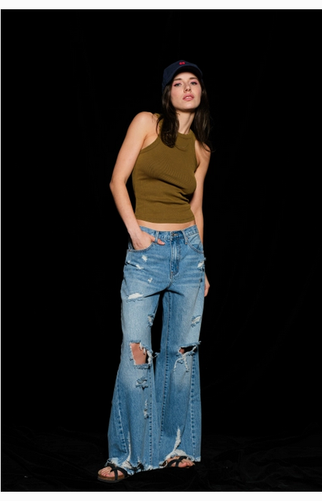 Womens Destroyed Wide Leg Jeans