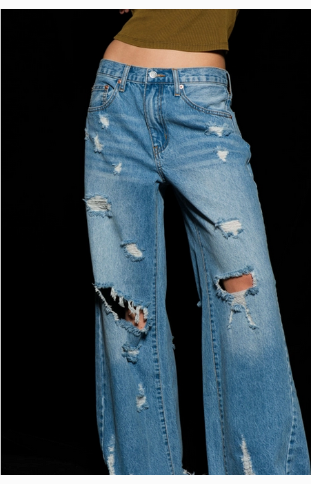 Womens Destroyed Wide Leg Jeans