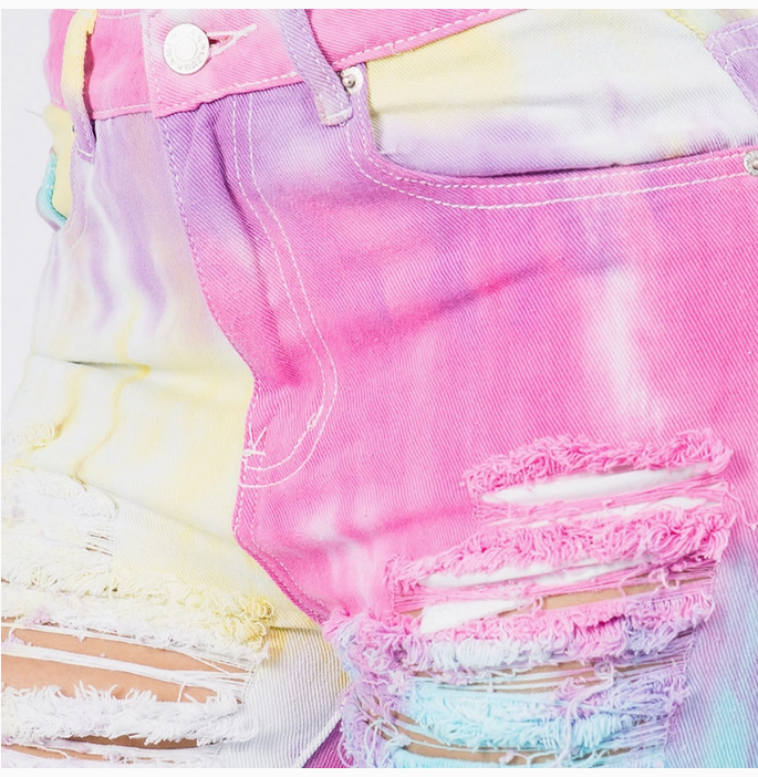 Women's Distressed Tie Dye Straight Mom Jeans