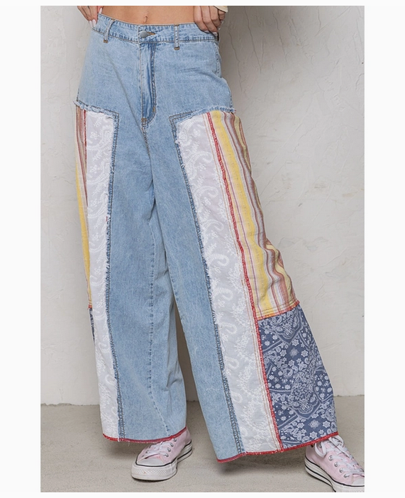 Wide Fit Palazzo Silhouette Patch Work Panel Jeans