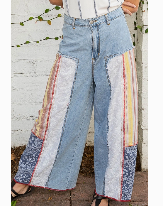 Wide Fit Palazzo Silhouette Patch Work Panel Jeans