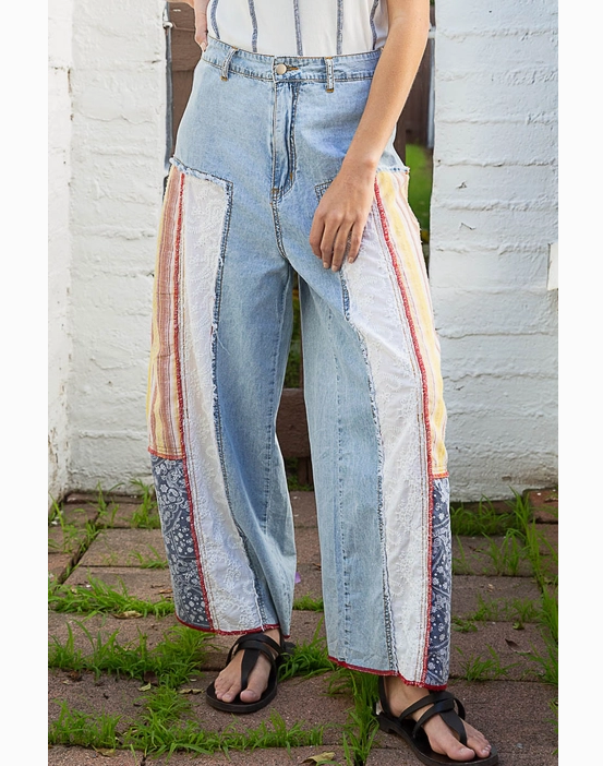 Wide Fit Palazzo Silhouette Patch Work Panel Jeans