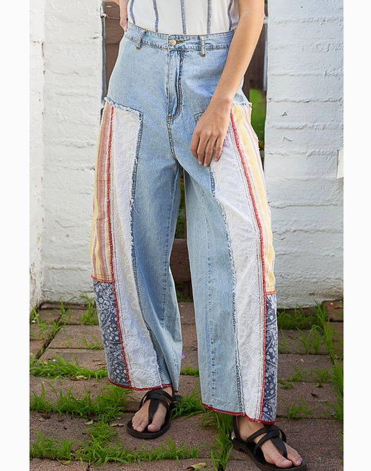 Wide Fit Palazzo Silhouette Patch Work Panel Jeans