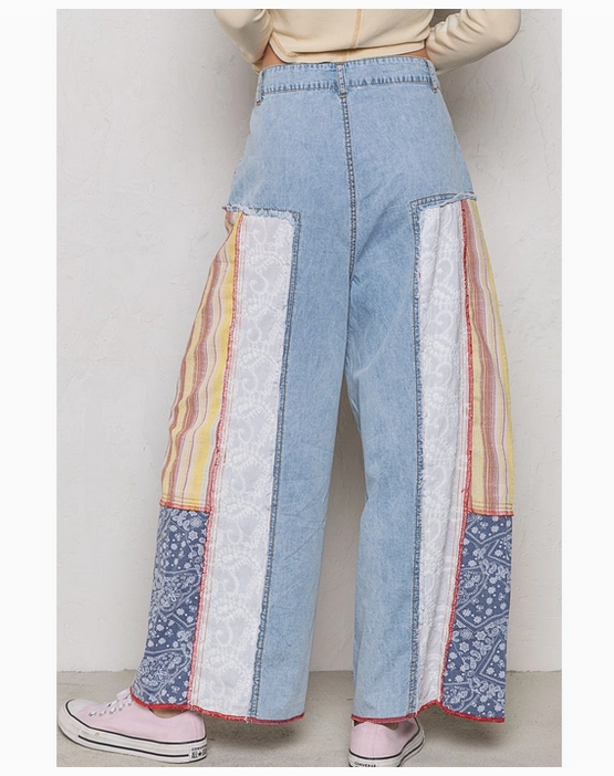 Wide Fit Palazzo Silhouette Patch Work Panel Jeans