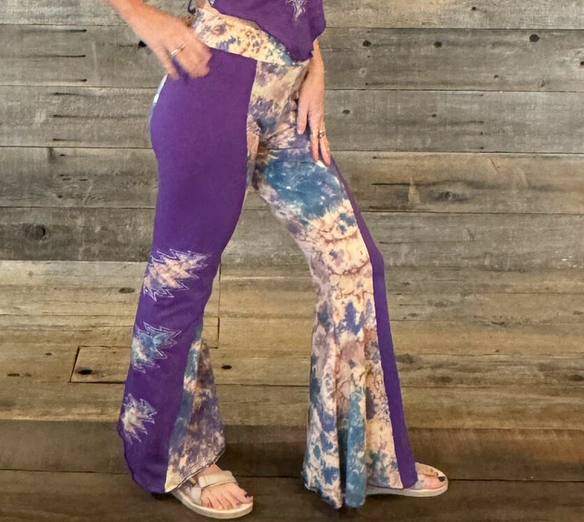 Women's Grateful Dead Cotton Lycra Solid & Tie Dye 13 Point Bolt Super Wide Leg Pants