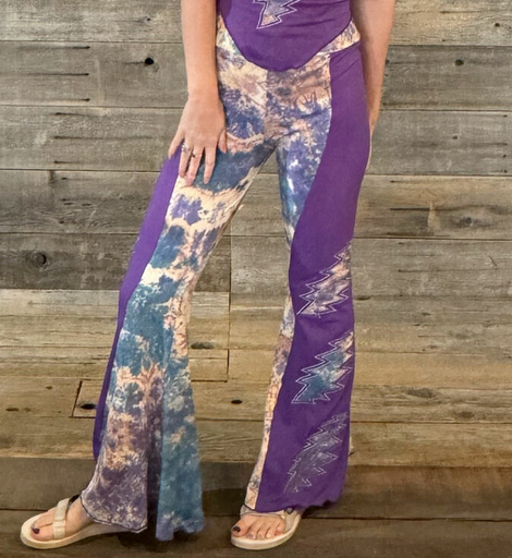 Women's Grateful Dead Cotton Lycra Solid & Tie Dye 13 Point Bolt Super Wide Leg Pants