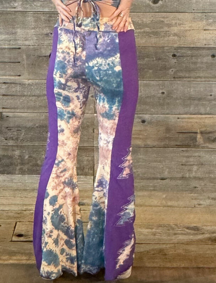 Women's Grateful Dead Cotton Lycra Solid & Tie Dye 13 Point Bolt Super Wide Leg Pants