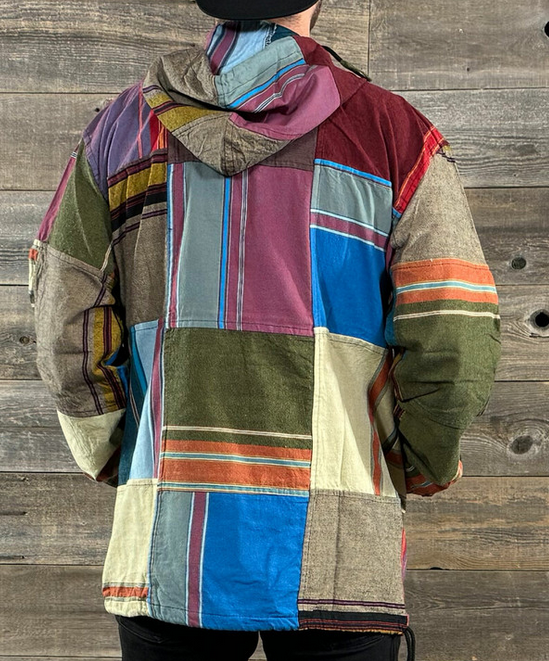 Unisex Hoodie Cotton Patchwork Hoodie w/ Tonal Grateful Dead Steal Your Face Embroidery & Front Pouch Pocket
