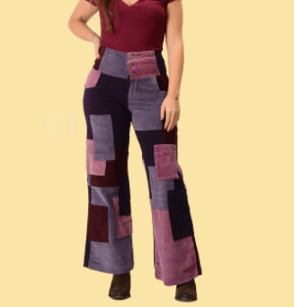 Women's Patchwork Corduroy High Waist Bell Pants