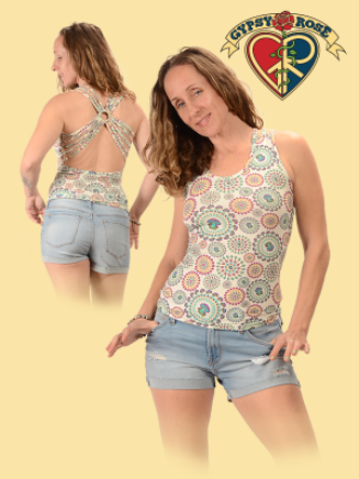Women's Viscose Spandex Mushroom Burst String Back Tank Top