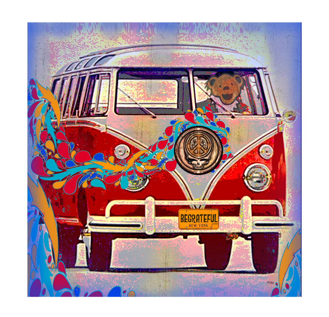 Grateful Dead Bear Driving Bus Art Print