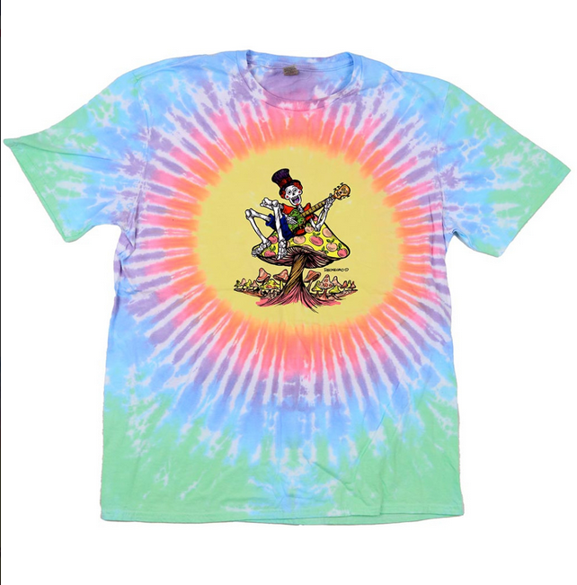Men's Mushroom Skeleton Guitarist Tie-Dye T-Shirt