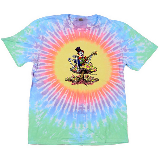 Men's Mushroom Skeleton Guitarist Tie-Dye T-Shirt