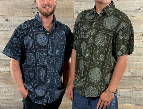 Men's Little Bit of Everything Print Enzyme-Dye Button Up Collar Shirt
