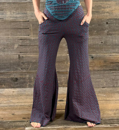 Women's Cotton Lycra Phish Donut Print High-Waisted Super Bell Bottom Pants