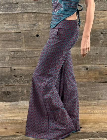 Women's Cotton Lycra Phish Donut Print High-Waisted Super Bell Bottom Pants