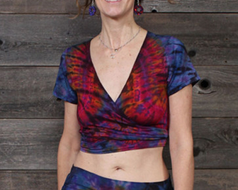 Women's Spandex Rayon Tie-Dye Mudmee Cap Sleeve Wrap Crop Top