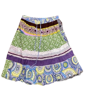 Women's Four Tiered Cotton Patchwork Midi Skirt
