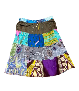 Women's Four Tiered Cotton Patchwork Midi Skirt