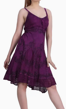 Women's Rayon Mid-Length Spaghetti Strap Stitched Acid Wash Dress
