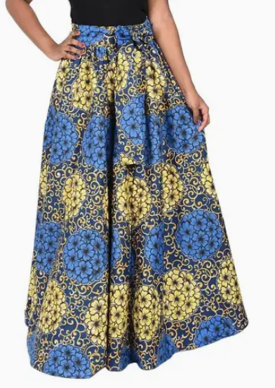 Women's Ankara Mandala Print Tie-Waist African Maxi Skirt