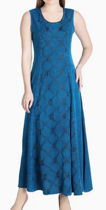 Women's Rayon Diamond Pattern Sleeveless Acid Wash Dress