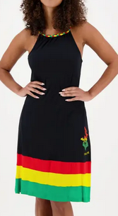 Women's Crew Neck Braided Neckline Straps Rasta Dress