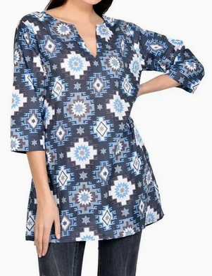 Women's Geometric Pattern Daishiki Tunic Top