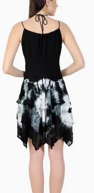 Women's Tie-Dye Scrunch Waist Spaghetti Strap Halter Dress