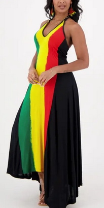 Women's Adjustable Strap Open Back Rasta Long Dress