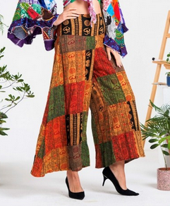 Women's Patchwork Wide Leg Elastic Waist Pants