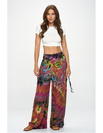 Women's Tie-Dye Elastic Waist Pants with side pockets