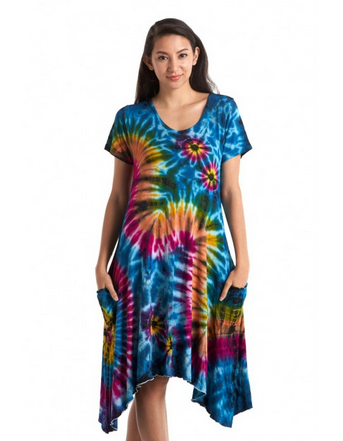 Women's Tie Dye Short Sleeve Pocket Dress