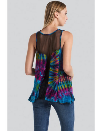 Women's Tie-Dye Mesh Back Tank Top