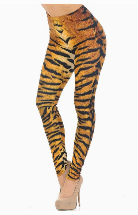 Women's Poly Spandex Creamy Soft Tiger Print Leggings