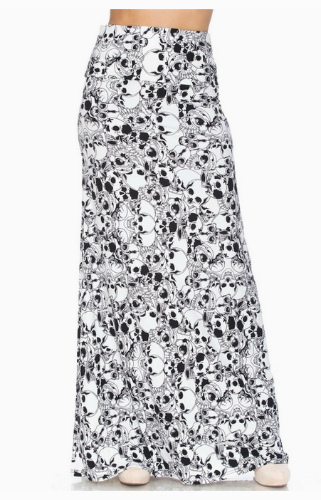 Women's Poly Spandex Buttery Smooth Crazy Layers of Skulls Maxi Skirt