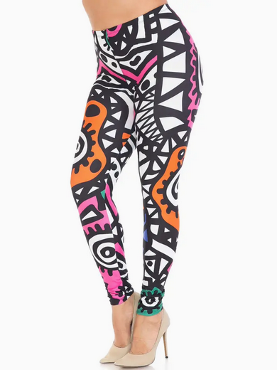 Women's Poly Spandex Creamy Soft Color Tribe Plus Size Leggings