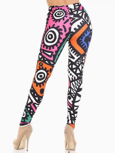Women's Poly Spandex Creamy Soft Color Tribe Plus Size Leggings