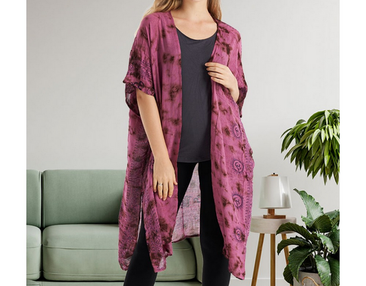 Women's Rayon Tie-Dye Deity Print Kimono