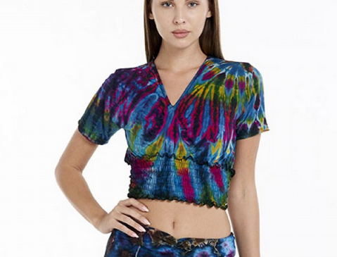 Women's Rayon Spandex Tie-Dye Ruched Waist Crop Top