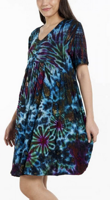 Women's Rayon Spandex Tie-Dye Loose Fit Midi Dress