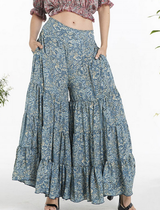 Women's Polysilk Tiered Super Wide Flowy Palazzo Pants