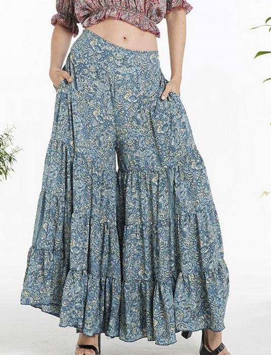 Women's Polysilk Tiered Super Wide Flowy Palazzo Pants