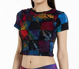 Women's Rayon Spandex Tie-Dye Square Patchwork Crop Top